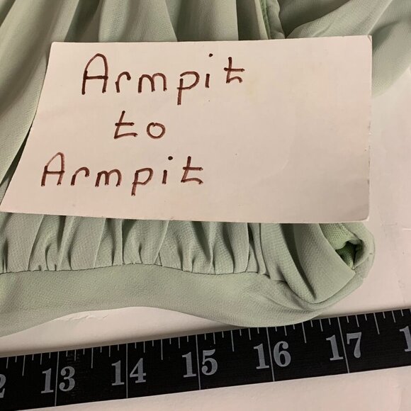 Levkoff gown SZ 16 green prom formal wedding black-tie elegant maxi deep V-neck - Picture 7 of 11